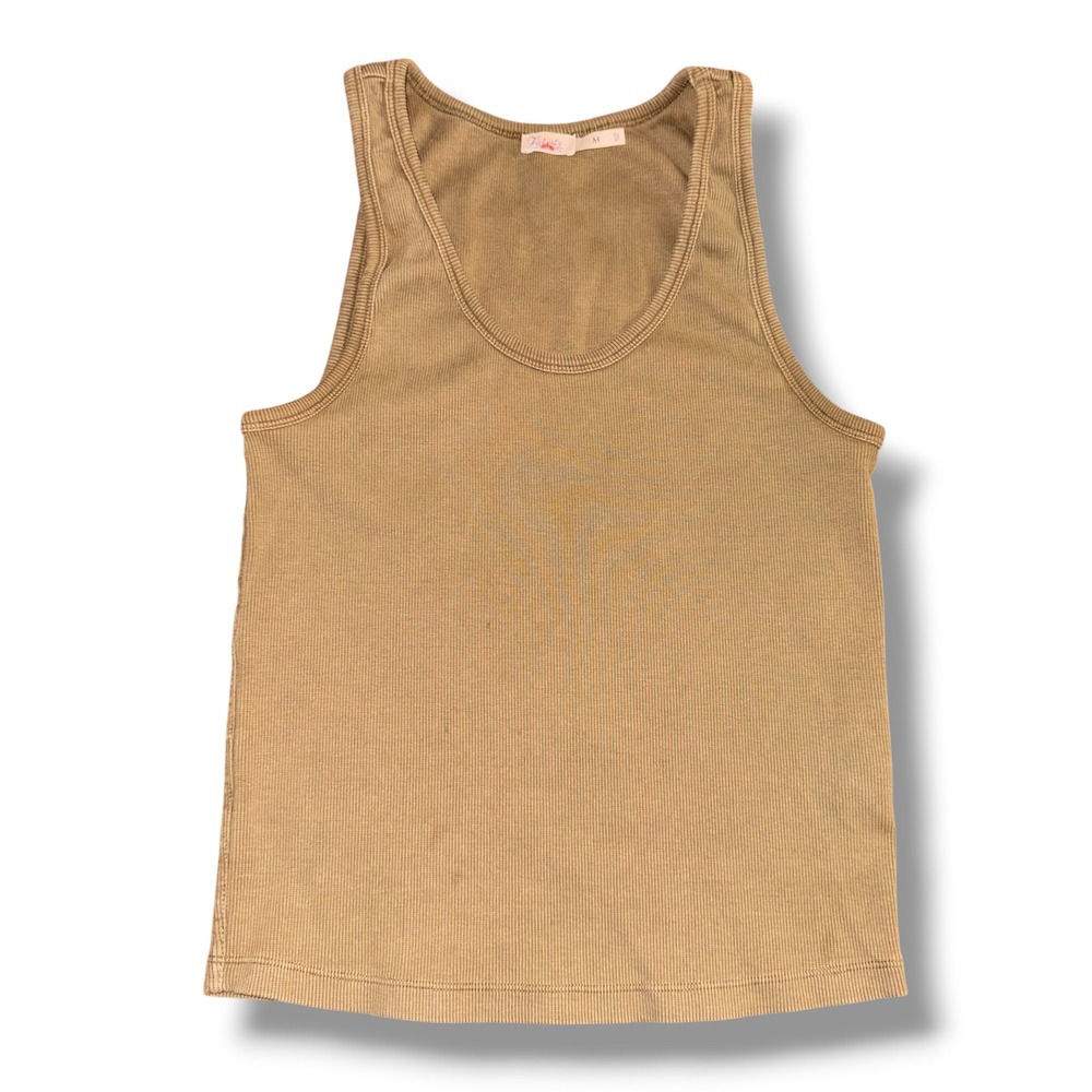 Faherty Tank Top Womens Medium Mustard Yellow Ribbed Organic Cotton WKU2402-MYO